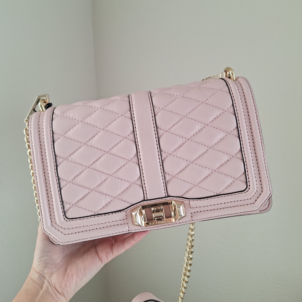 Nwt Rebecca Minkoff Quilted Pink Leather Love Turnlock Chain Strap Crossbody Bag